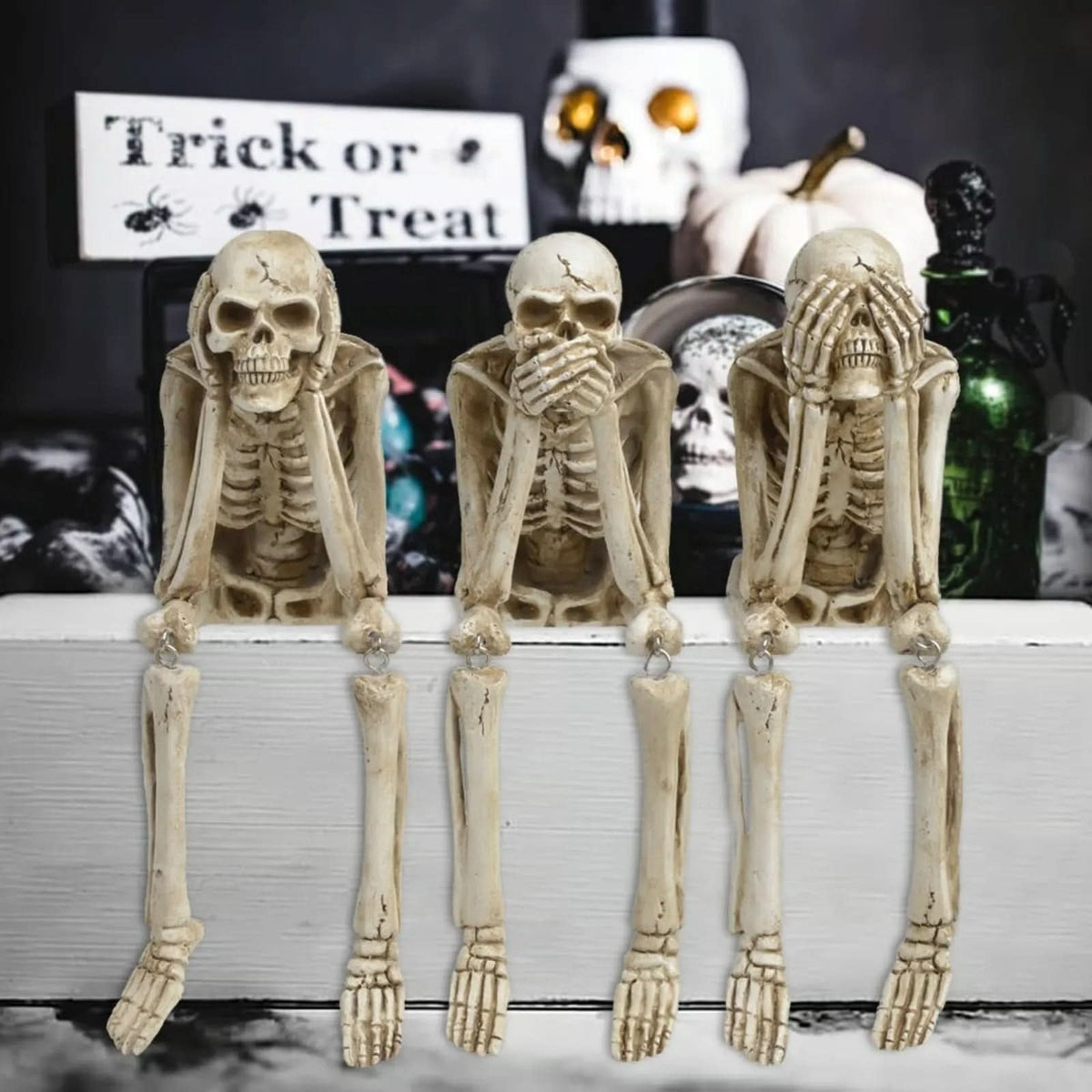 SPOOKTRIO – Skeleton Figurine Trio for Playful Seasonal Decor