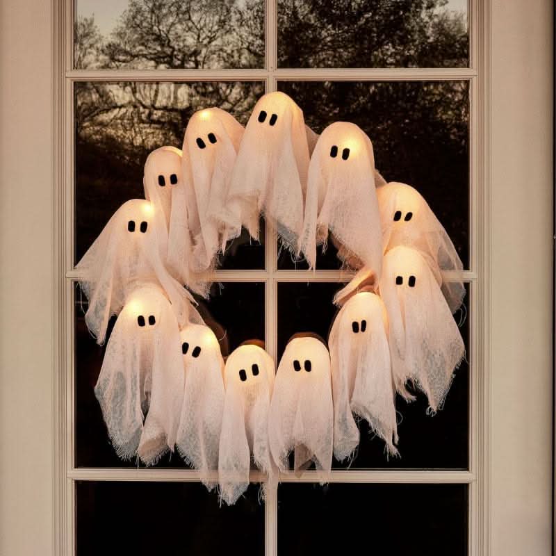 WRAITHHALO – LED-spøgelseskrans til Halloween med uhyggeligt lys ved døren
