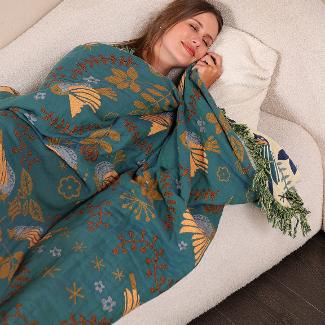 AVIFJELL – Reversible Scandinavian Throw Blanket with Bird Design